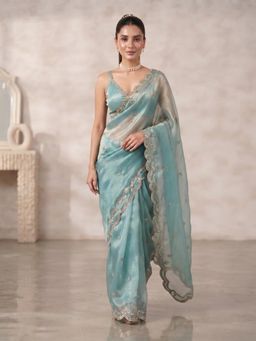 FLOSIVE - Womens Premium Fancy Satin Silk Saree Collection Blue