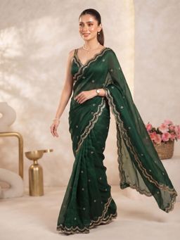 FLOSIVE - Womens Premium Fancy Satin Silk Saree Collection Green