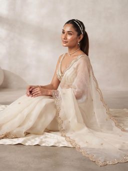 FLOSIVE - Womens Premium Fancy Satin Silk Saree Collection White