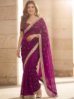 FLOSIVE - Space Satin Multi Sequence Work Saree for Women Wine