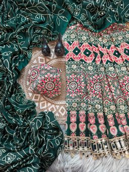 FLOSIVE - Womens Premium Ajrakh Satin Viscose Silk Saree Green