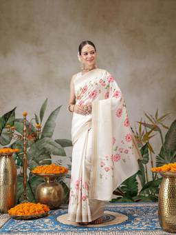 Silk Land - Onam Special Soft Silk Kasavu Saree With Digital Printed Unstitched Blouse
