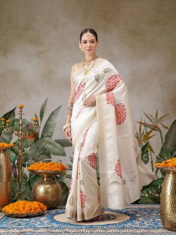Silk Land - Onam Special Soft Silk Kasavu Saree With Digital Printed Blouse