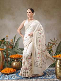 Silk Land - Onam Special Soft Silk Kasavu Saree With Digital Printed Blouse