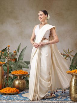 Silk Land - Onam Special Solid Soft Silk Kasavu Saree With Beautiful Tassels And Printed