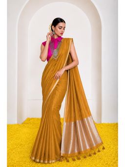 Silk Land - Womens Cotton Silk Saree With Rich Zari and Tassels Mustard