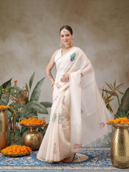 Silk Land - Chanderi Cotton Abstract Printed Unique Saree With Animal Printed Blouse