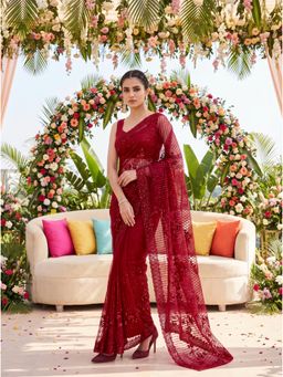 Tikhi Imli - Maroon Colored Sequin Embroidered Saree