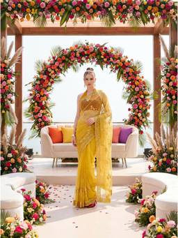 Tikhi Imli - Yellow Colored Sequin Embroidered Saree