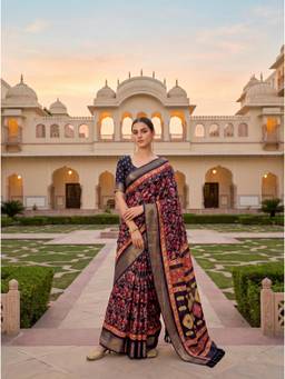 Tikhi Imli - Ready To Wear Black Colored Floral Printed Saree