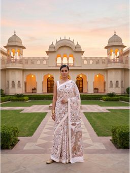 Tikhi Imli - Ready To Wear White Colored Ajrakh Printed Saree