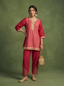 Priya Chaudhary - Red Chanderi Kurta and Salwar