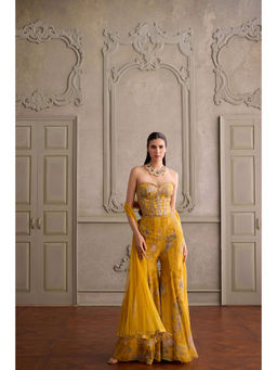 KALISTA - Eliha Mustard Blouse With Sharara And Dupatta