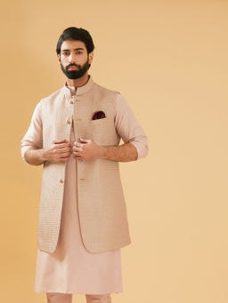 R R Blue - Pink Zari And Sequence Embroidered Long Waistcoat