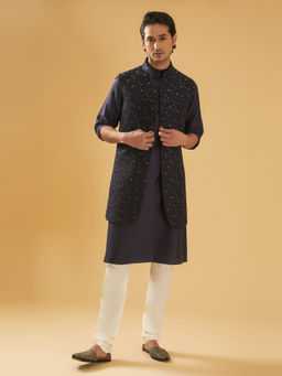 R R Blue - Navy Silk Long Waistcoat