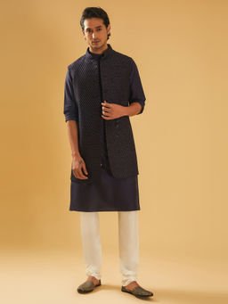R R Blue - Navy Sequence Long Waistcoat