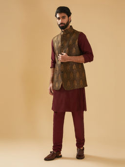 R R Blue - Black Embroidered Nehru Jacket