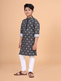 R R Blue - Black Printed Short Kurta