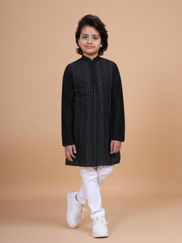 R R Blue - Black Interspersed Striped Kantha Kurta
