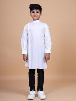 R R Blue - White Side Placket Asymmetrical Shirt Kurta