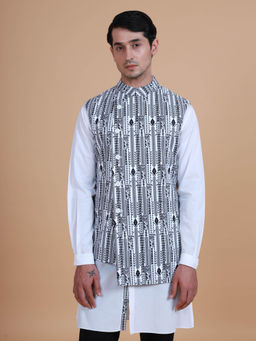 R R Blue - White The Printed Double Breasted Waistcoat