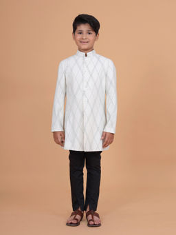 R R Blue - White The Tuck And Stitch Achkan