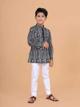 R R Blue - Black The Linear Print Kurta
