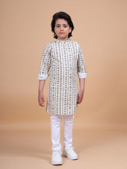 R R Blue - Peach The Linear Print Short Kurta