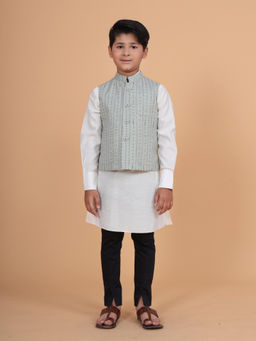 R R Blue - Grey The Linear Print Waistcoat