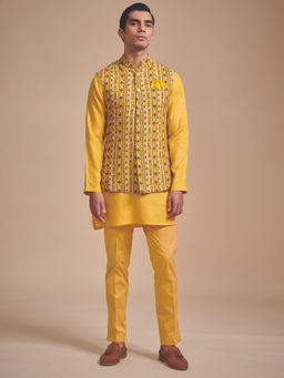 R R Blue - Yellow The Print Nehru Jacket