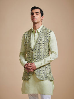 R R Blue - Green The Printed Lapel Waistcoat