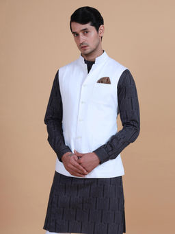 R R Blue - White The Band Collar Nehru Jacket