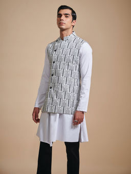 R R Blue - Grey The Printed Off Center Waistcoat