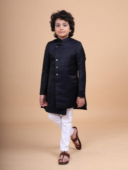 R R Blue - The Asymmetric Oblique Navy Blue Achkan