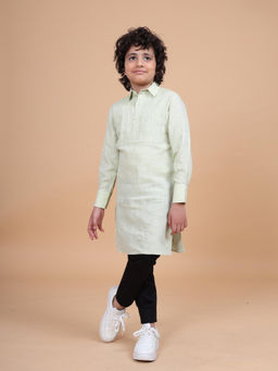 R R Blue - Beige The Pintucked Yoke Short Kurta