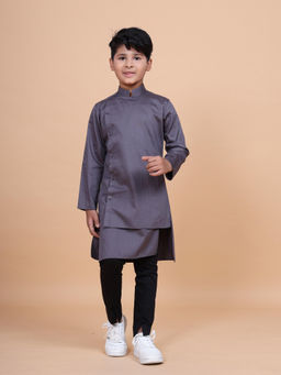 R R Blue - The Godet Shirt Grey Kurta