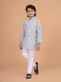 R R Blue - The BandW Printed Grey Kurta