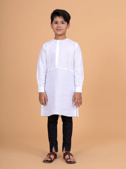 R R Blue - The Crossover Placket White Shirt Kurta