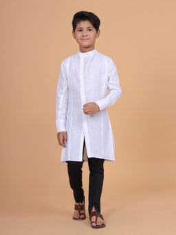 R R Blue - The Crossover Placket White Shirt Kurta