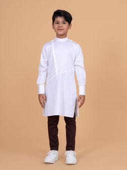 R R Blue - The Diagonal Seam White Kurta