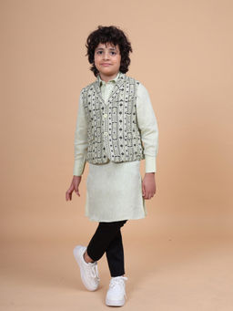 R R Blue - Beige The Printed Lapel Waistcoat