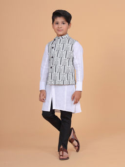 R R Blue - White The Printed Off Center Waistcoat
