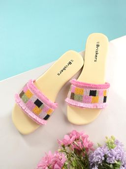 Briskers - Pink Embellished Round Toe Flats