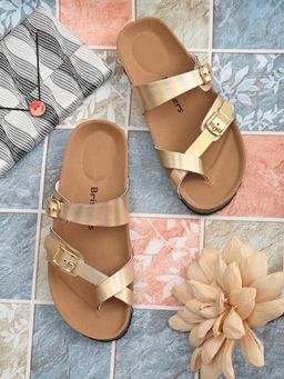 Briskers - Gold Round Toe Sandals with Buckles