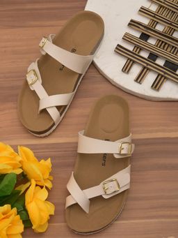 Briskers - Off White Round Toe Sandals with Buckles