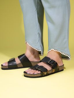 Briskers - Black Round Toe Sandals with Buckles