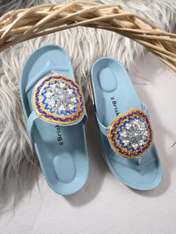 Briskers - Blue Embellished Round Toe Sandals