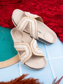 Briskers - Women Beige Embroidered Round Toe Flats