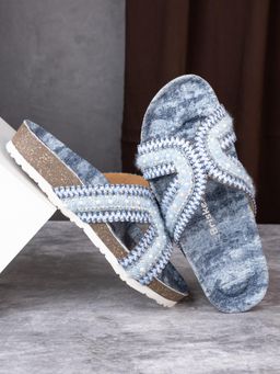 Briskers - Women Blue Embroidered Round Toe Flats