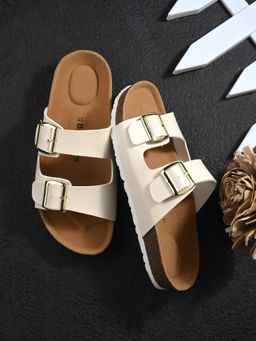 Briskers - Women White Round Toe Sandals with Buckles